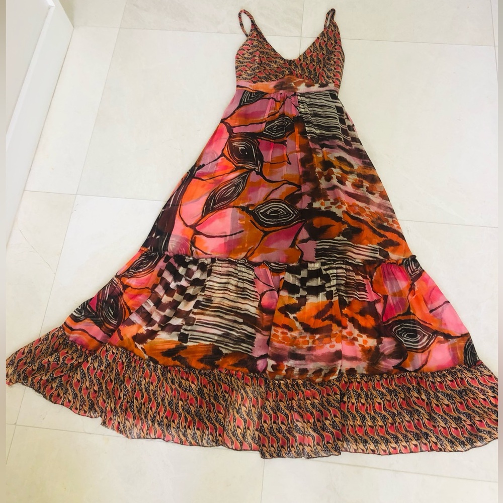 Pinko Pink and Orange Printed Maxi Dress. Size 4